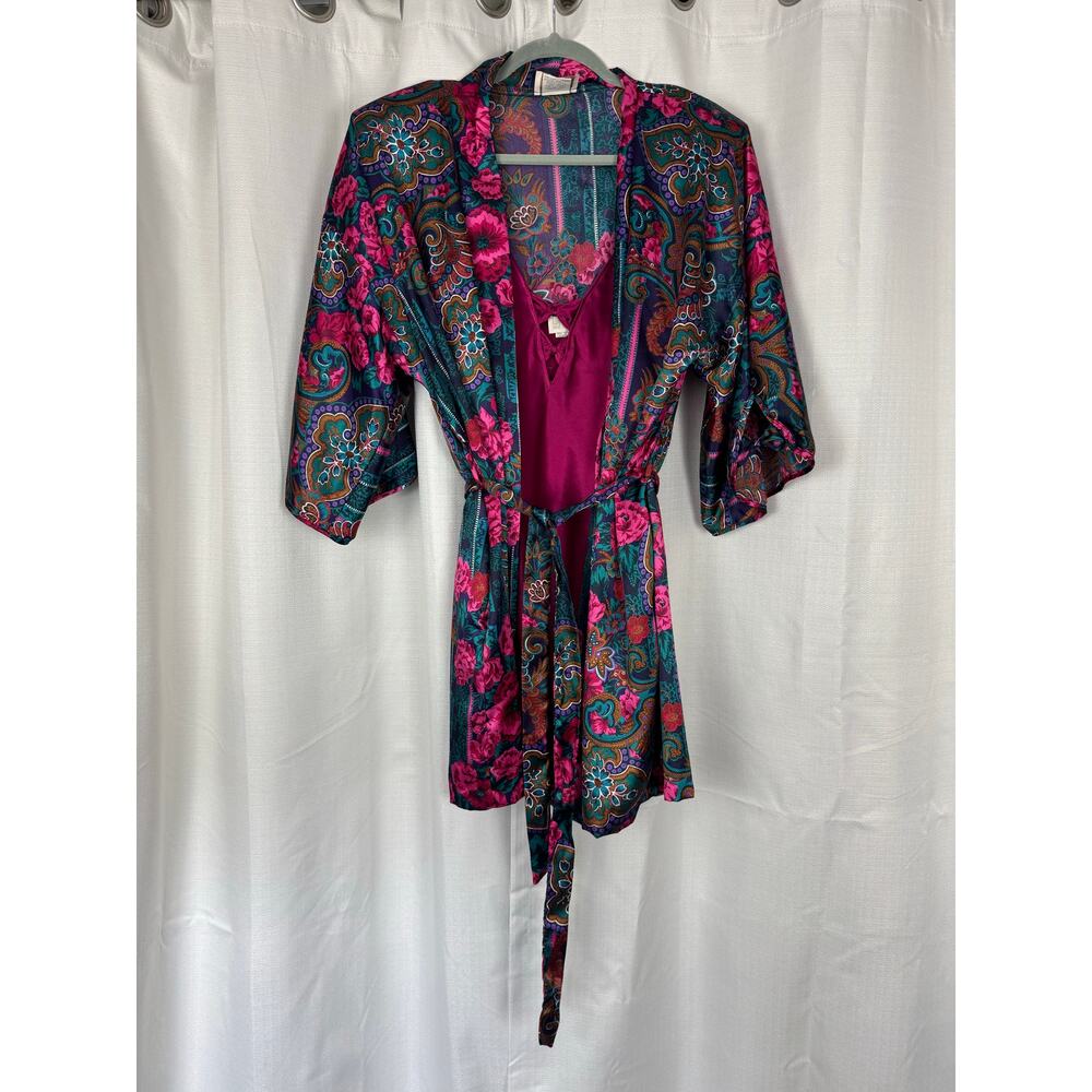 Vintage Floral Satin Robe Whimsigoth Boho‎ Festival Kimono M